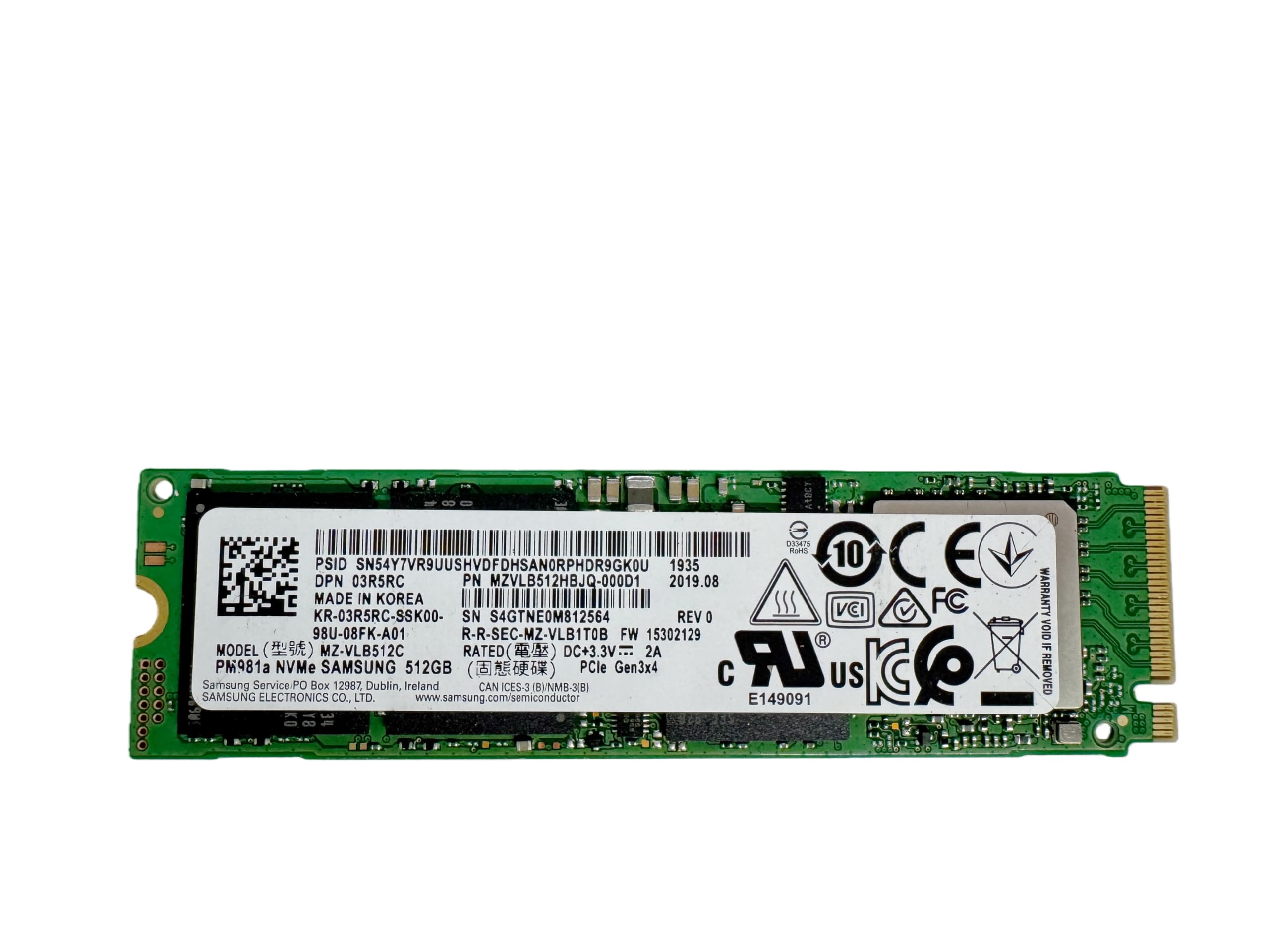 内蔵型SSD Samsung NVMe 512GB SSD M.2 2280 PM981a サムスン512GB PM981a M2 SSD高速で安全な設計